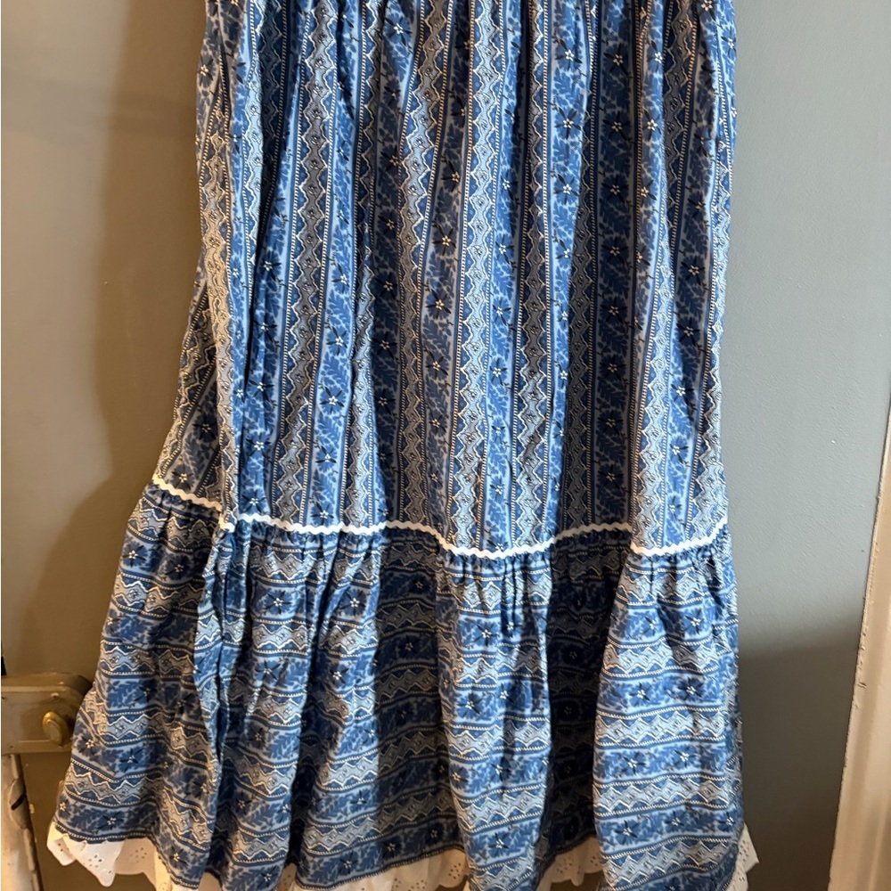 Vintage Marie Claire Blue Patterned Women's Skirt boho gypsi tiered - Picture 4 of 5